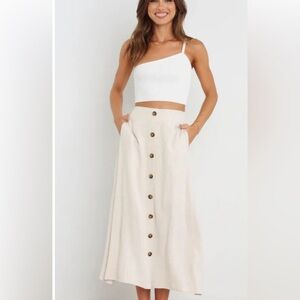 Women’s Hunter & Brown Cream Button-Front Linen Midi Skirt NWT Large